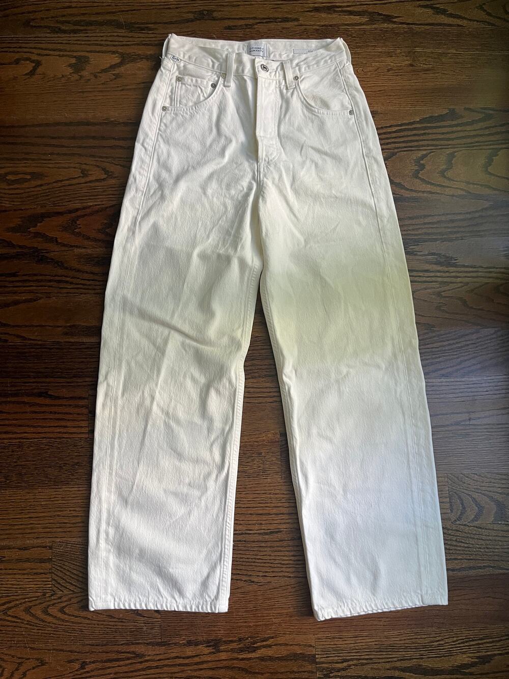Citizens of Humanity Petite Ayla Baggy Wide Leg Jeans Sz 23 Pashmina Off White